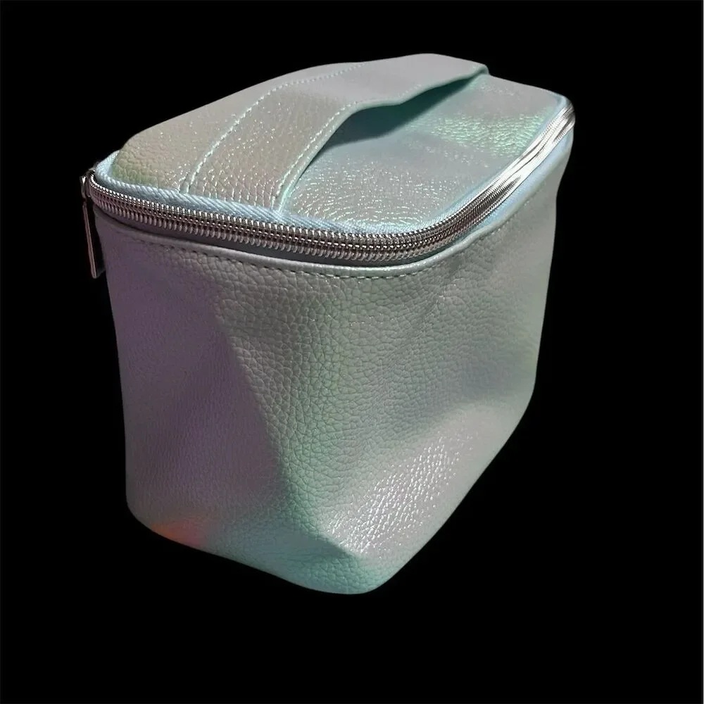 Iridescent Metallic Makeup Bag with Zipper Closure